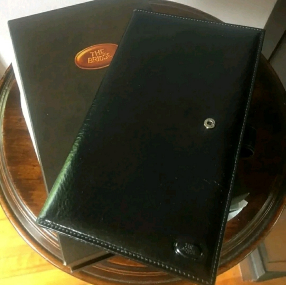 NIB The Bridge Leather Business Or Credit Card Wallet Black Unisex New In Box